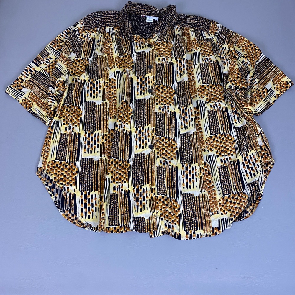 A Personal Touch Blouse Womens 3X Rayon Geometric Abstract Short Sleeve USA Made